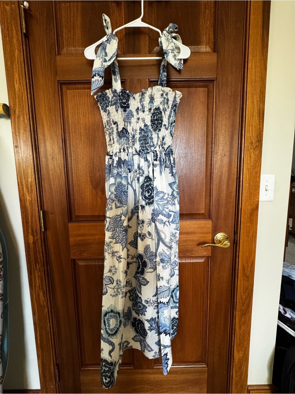 Goodnight Macaroon Blue and White Floral Maxi Dress with Tie Straps